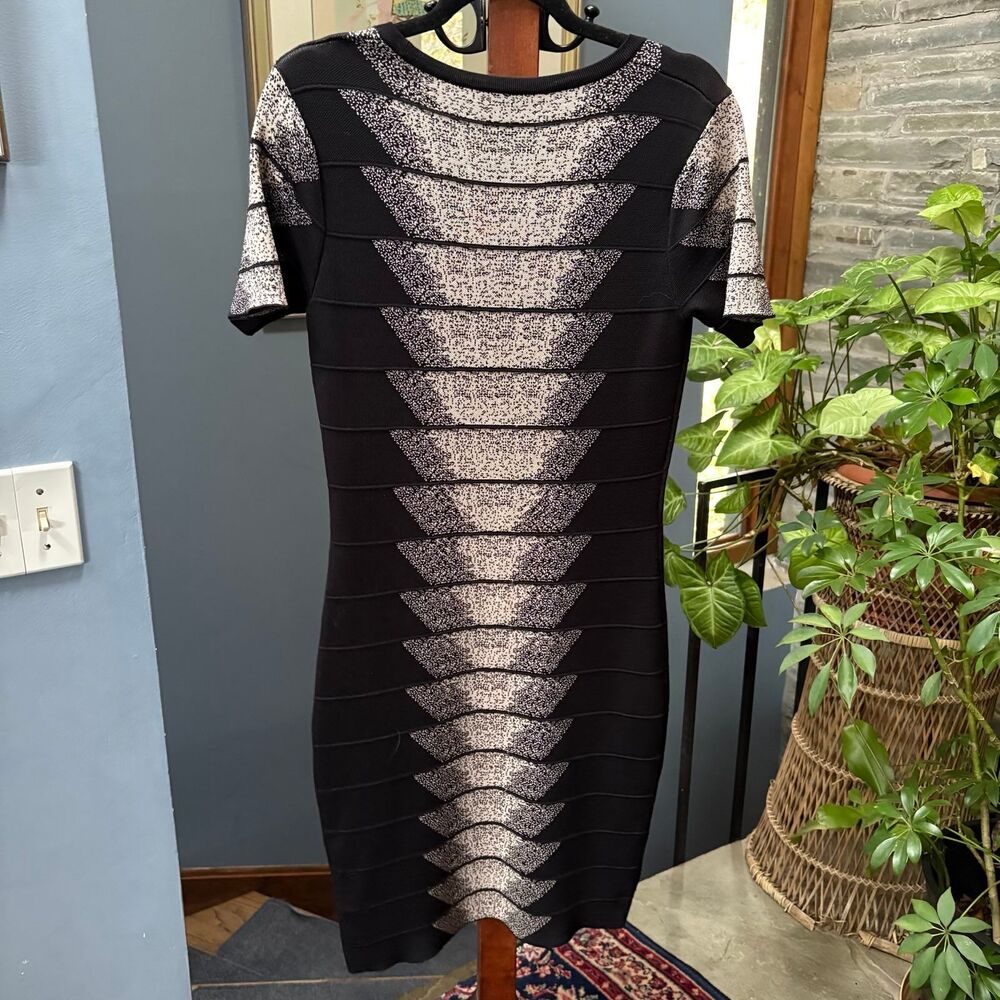 y2K French Connection Jacquard Textured Bodycon Sheath Dress Black/Birch size 10 - Picture 5 of 8